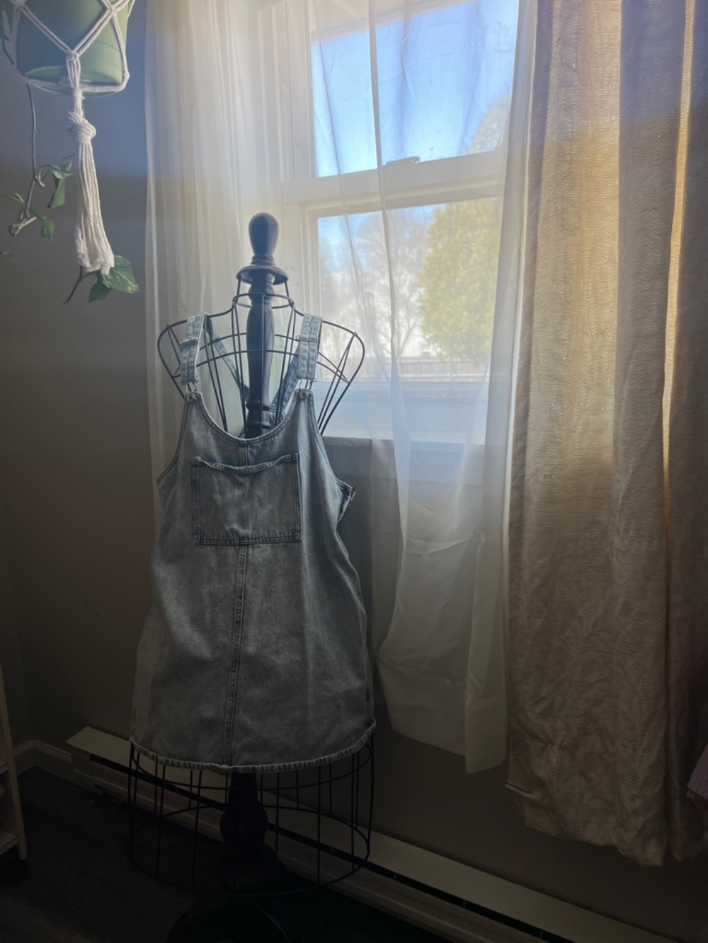 Washed Blue Denim Overall Mini Dress